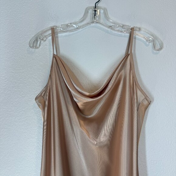 Bebe Gold Satin Slip Dress Cocktail Party  Cowl Neck Y2K Style Large - Picture 7 of 12